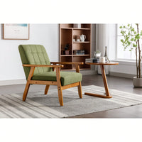 Mid-Century Modern Accent Chair With Solid Wood Armrests And Legs For Living Room, Bedroom, And Studio Use