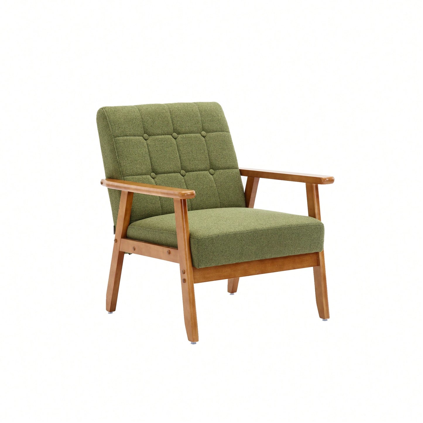 Mid-Century Modern Accent Chair With Solid Wood Armrests And Legs For Living Room, Bedroom, And Studio Use