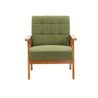 Mid-Century Modern Accent Chair With Solid Wood Armrests And Legs For Living Room, Bedroom, And Studio Use