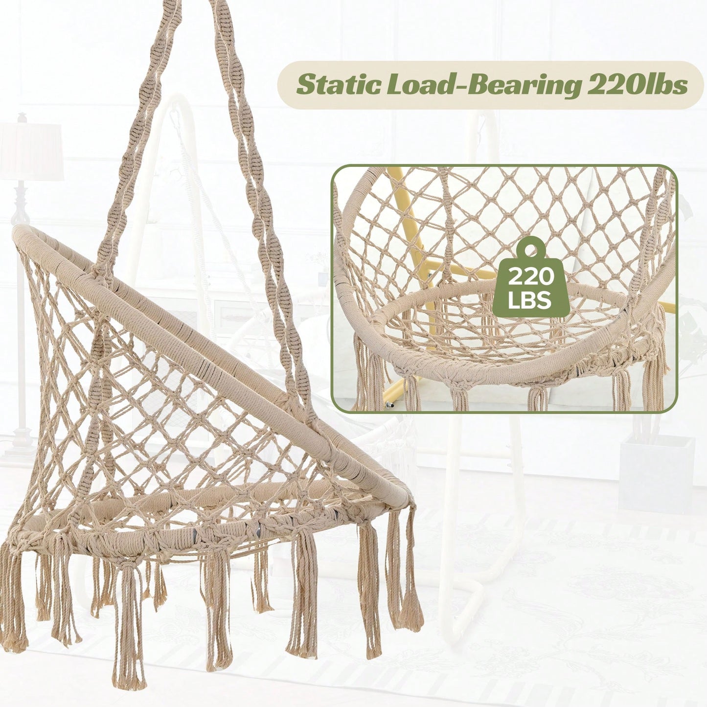 Handmade Macrame Swing Hammock Chair With Stand For Indoor And Outdoor Relaxation