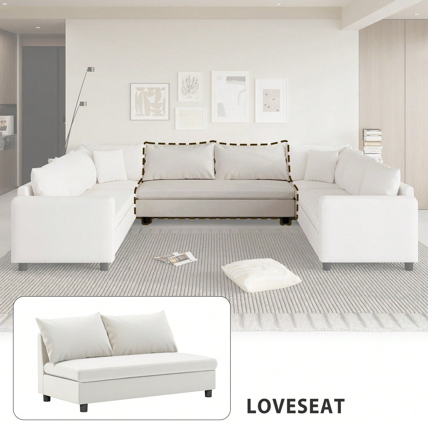 Chenille Loveseat Module For Modular Sectional Sofa In Minimalist Style Available In Two Colors