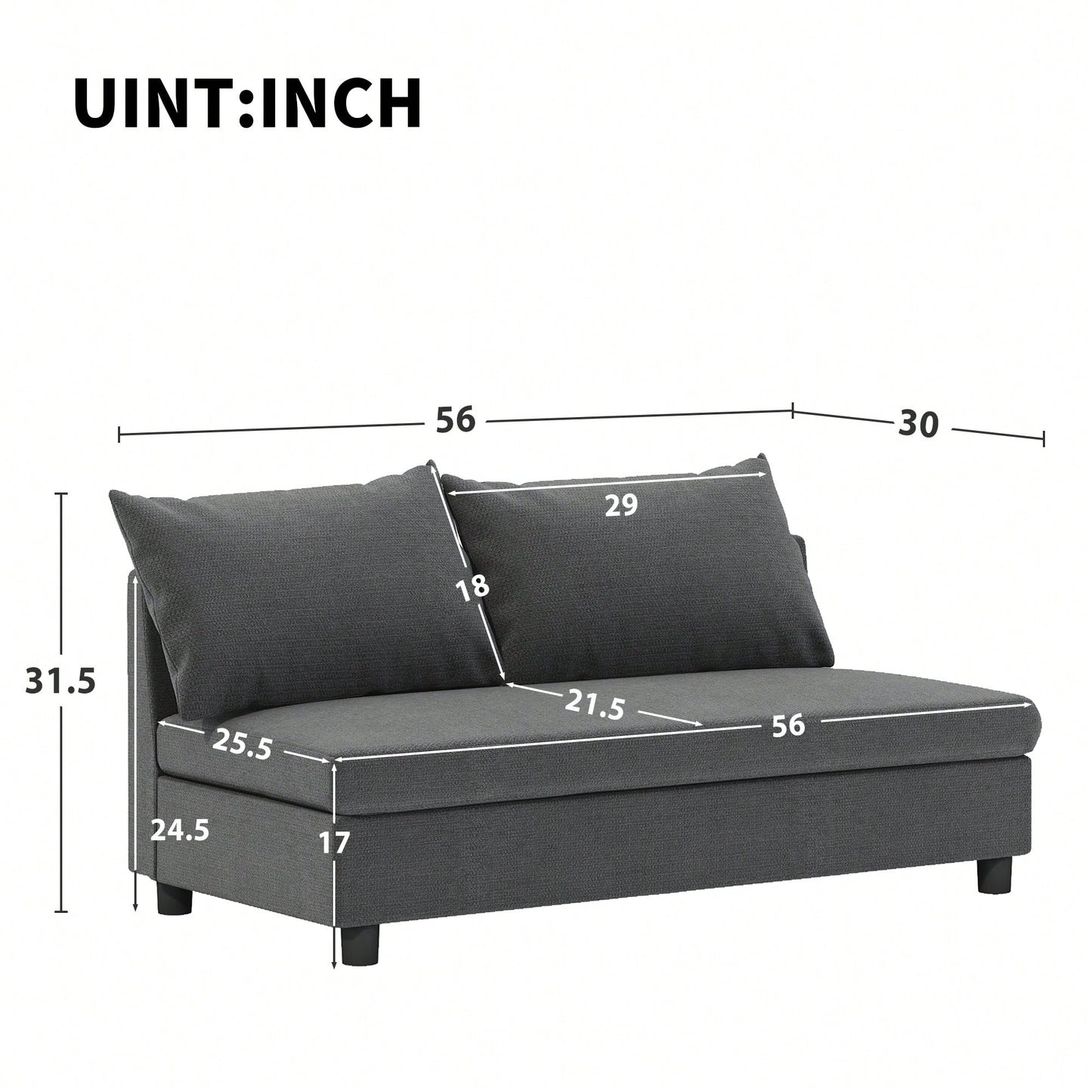 Chenille Loveseat Module For Modular Sectional Sofa In Minimalist Style Available In Two Colors