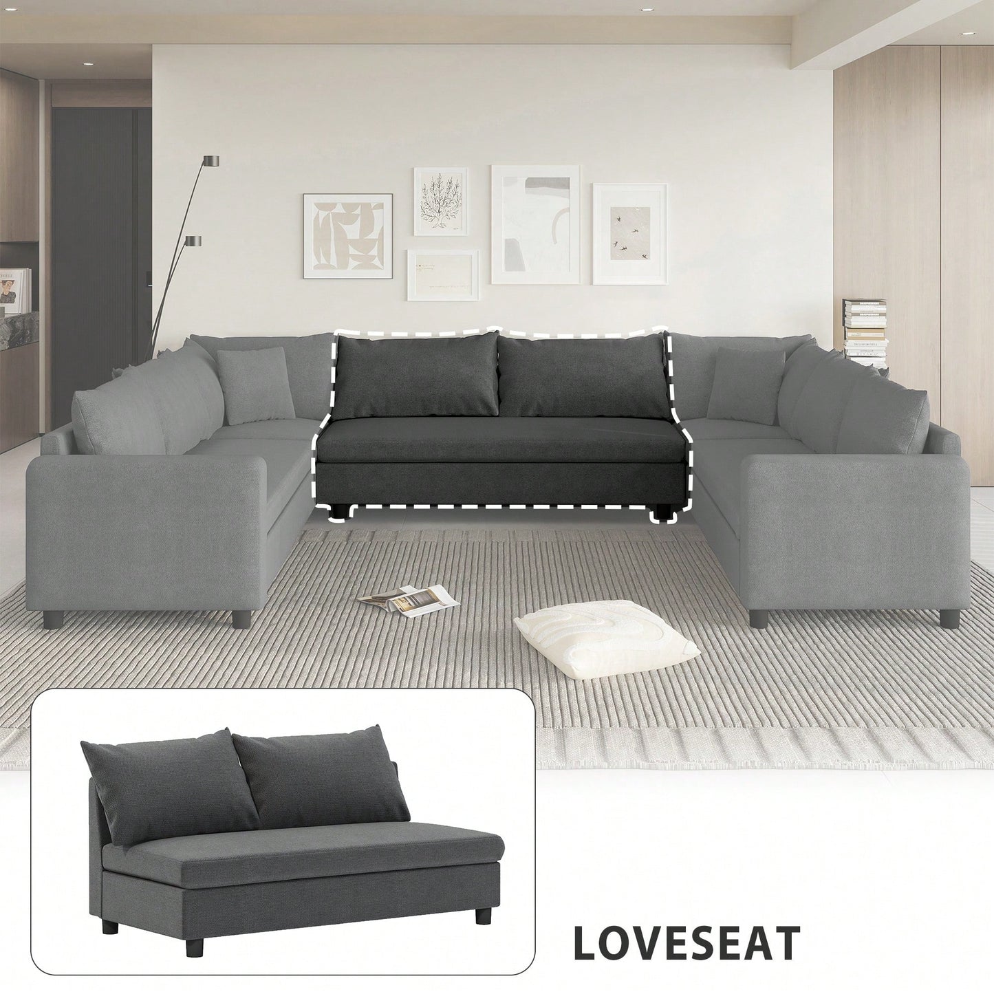 Chenille Loveseat Module For Modular Sectional Sofa In Minimalist Style Available In Two Colors