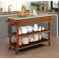 56 Inch Rolling Kitchen Island Cart With Solid Oak Wood Top, Two-Sided Design, Wine And Spice Rack, Large Kitchen Storage