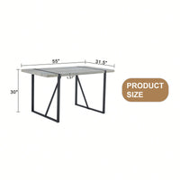 Patterned MDF Dining Table For 4-6 With 1.5 Inch Thick Top And Black Metal Legs Ideal For Kitchens Patios And Dining Rooms Light Grey