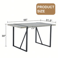 Patterned MDF Dining Table For 4-6 With 1.5 Inch Thick Top And Black Metal Legs Ideal For Kitchens Patios And Dining Rooms Light Grey