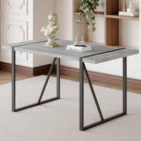 Patterned MDF Dining Table For 4-6 With 1.5 Inch Thick Top And Black Metal Legs Ideal For Kitchens Patios And Dining Rooms Light Grey