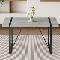 Patterned MDF Dining Table For 4-6 With 1.5 Inch Thick Top And Black Metal Legs Ideal For Kitchens Patios And Dining Rooms Light Grey