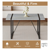 Patterned MDF Dining Table For 4-6 With 1.5 Inch Thick Top And Black Metal Legs Ideal For Kitchens Patios And Dining Rooms Light Grey