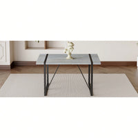 Patterned MDF Dining Table For 4-6 With 1.5 Inch Thick Top And Black Metal Legs Ideal For Kitchens Patios And Dining Rooms Light Grey