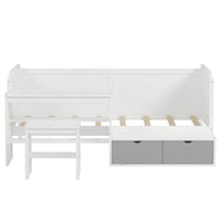 Multi-Functional Twin Size Daybed With Storage Shelves Study Desk And Matching Stool In White