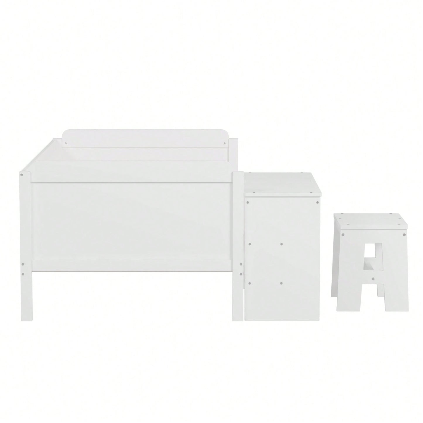 Multi-Functional Twin Size Daybed With Storage Shelves Study Desk And Matching Stool In White