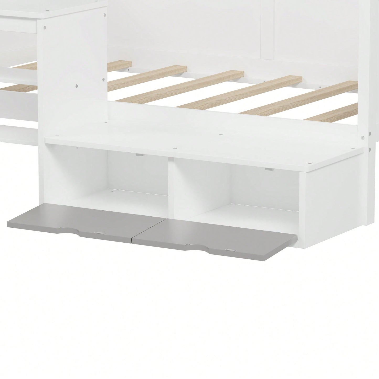 Multi-Functional Twin Size Daybed With Storage Shelves Study Desk And Matching Stool In White