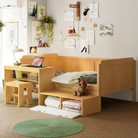 Multi-Functional Twin Size Daybed With Storage Shelves Study Desk And Matching Stool In White