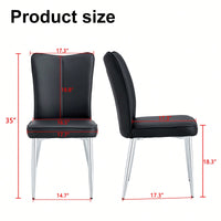 Curved Backrest Black PU Leather Dining Chairs Set Of 4 With Electroplated Metal Legs For Modern Home And Restaurant Decor