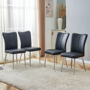 Curved Backrest Black PU Leather Dining Chairs Set Of 4 With Electroplated Metal Legs For Modern Home And Restaurant Decor