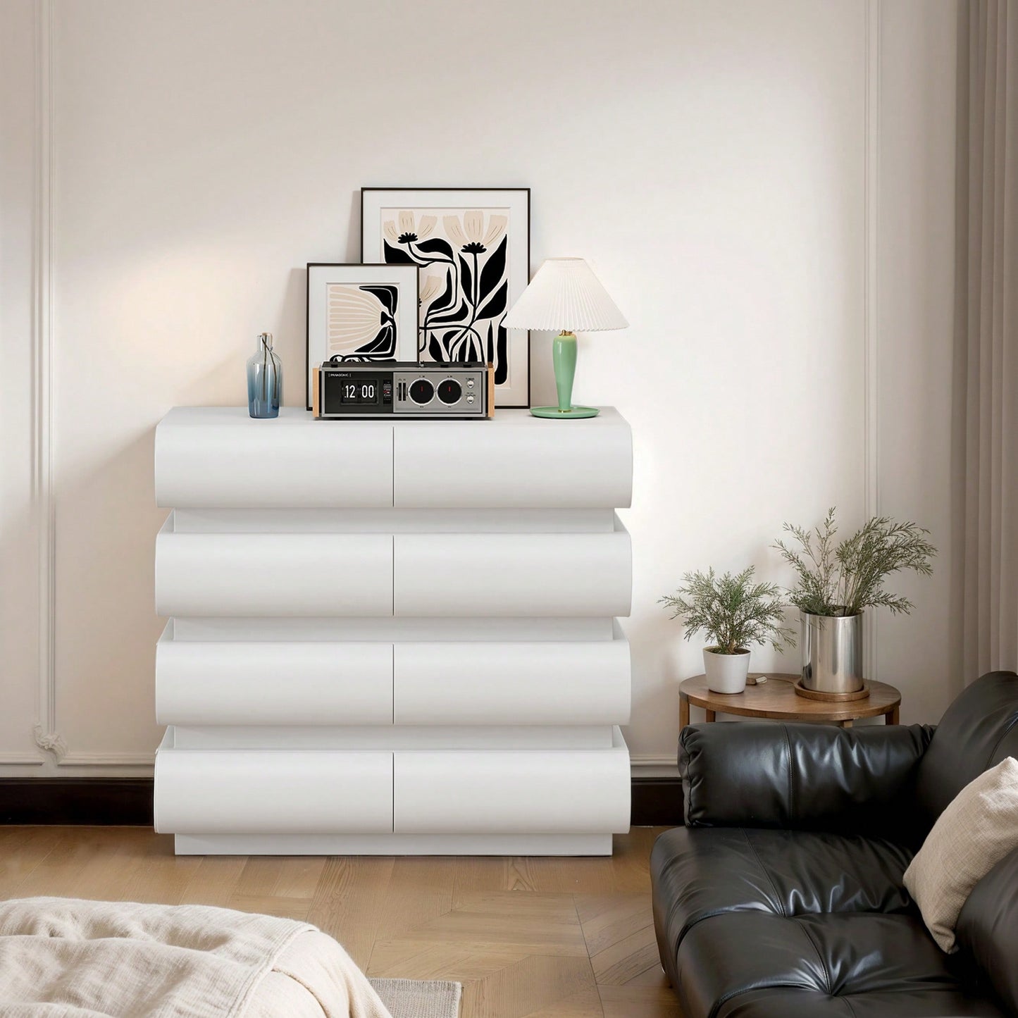 Modern White 8 Drawer Dresser For Bedroom With Sleek No Handle Design And Ample Storage Space