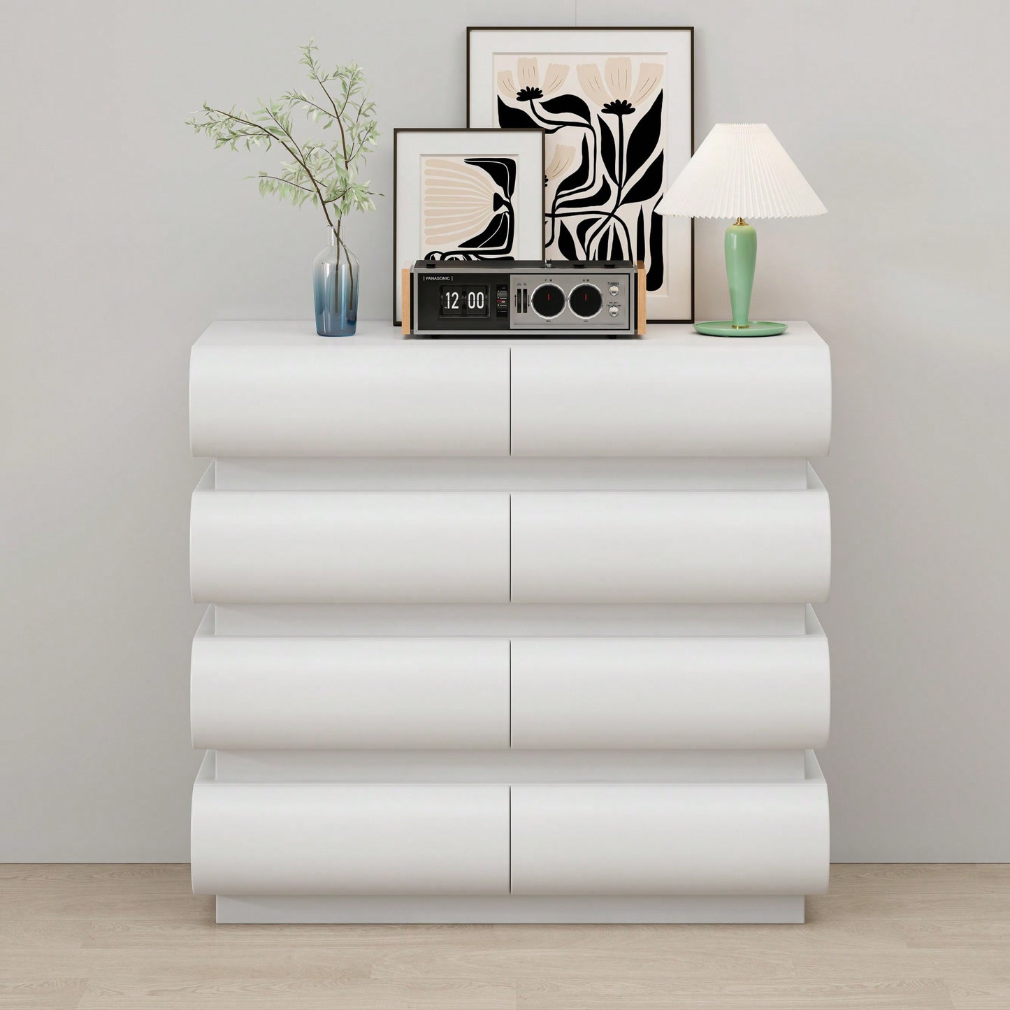 Modern White 8 Drawer Dresser For Bedroom With Sleek No Handle Design And Ample Storage Space