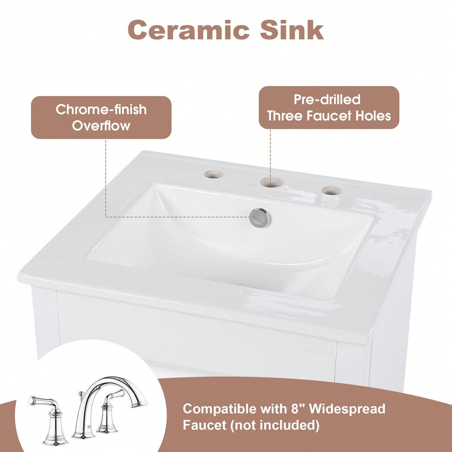 20.3 Inch Modern Bathroom Vanity With Sink Soft-Close Door Functional Drawer And Door Shelf In White