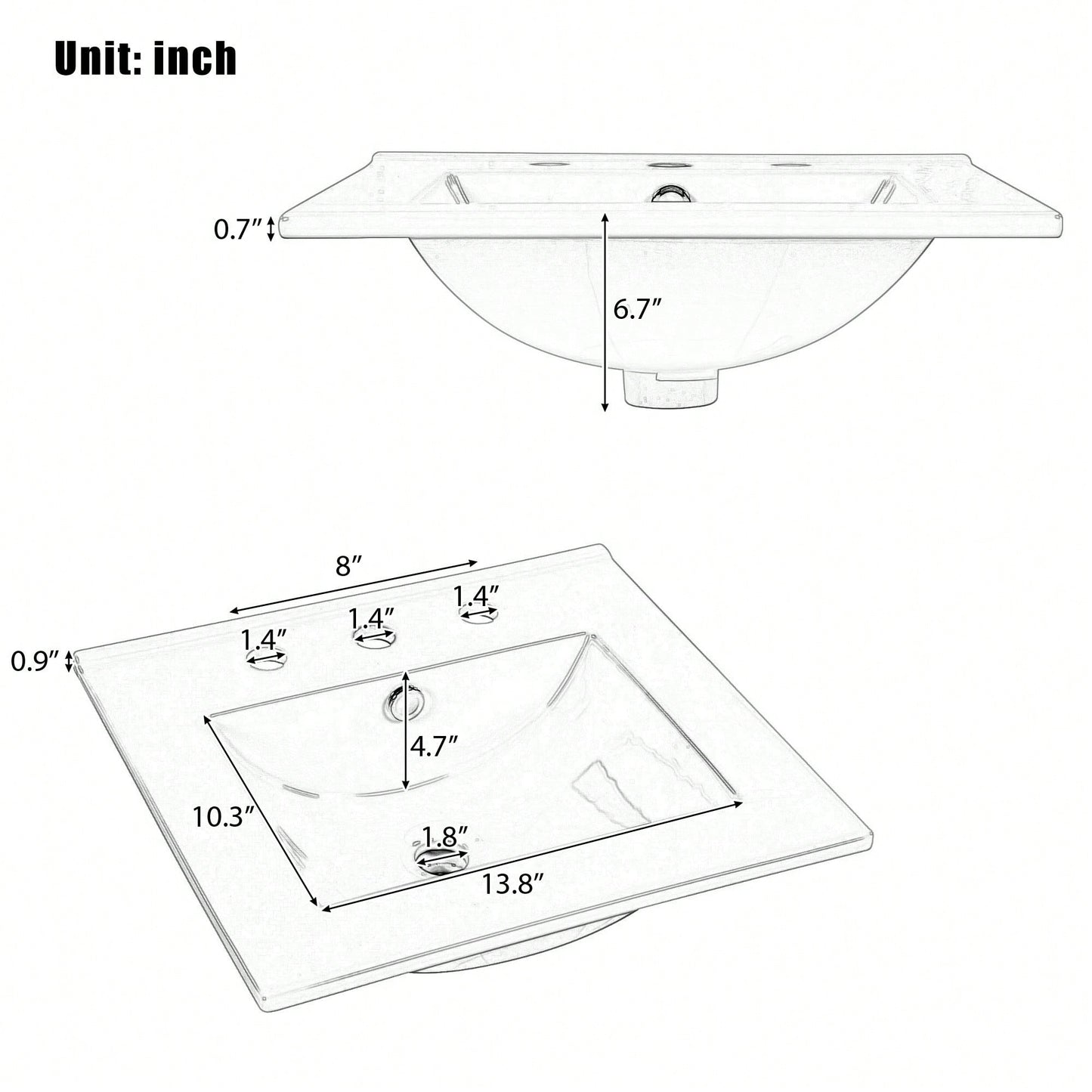 20.3 Inch Modern Bathroom Vanity With Sink Soft-Close Door Functional Drawer And Door Shelf In White