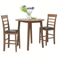 Retro Round Drop-Leaf Counter Height Dining Table Set With 2 Upholstered Chairs For Small Space Kitchen Walnut Finish