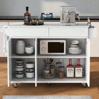 53.2 Inch Kitchen Island With Drop Leaf And Storage, Rolling Cart With Spice Rack, Towel Rack, 2 Drawers And Adjustable Shelves, White