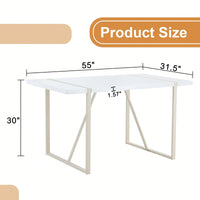 Industrial Cream MDF Dining Table For 4-6 With 1.5 Inch Thick Top And White Metal Legs For Kitchen, Dining Room, Or Terrace