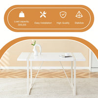 Industrial Cream MDF Dining Table For 4-6 With 1.5 Inch Thick Top And White Metal Legs For Kitchen, Dining Room, Or Terrace
