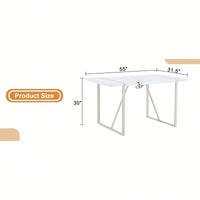 Industrial Cream MDF Dining Table For 4-6 With 1.5 Inch Thick Top And White Metal Legs For Kitchen, Dining Room, Or Terrace