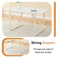 Industrial Cream MDF Dining Table For 4-6 With 1.5 Inch Thick Top And White Metal Legs For Kitchen, Dining Room, Or Terrace