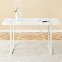 Industrial Cream MDF Dining Table For 4-6 With 1.5 Inch Thick Top And White Metal Legs For Kitchen, Dining Room, Or Terrace