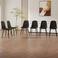 Modern Minimalist Upholstered Dining Chair Set Of Six - Comfortable Spoon Shaped Design With Black Metal Legs