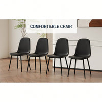 Modern Minimalist Upholstered Dining Chair Set Of Six - Comfortable Spoon Shaped Design With Black Metal Legs