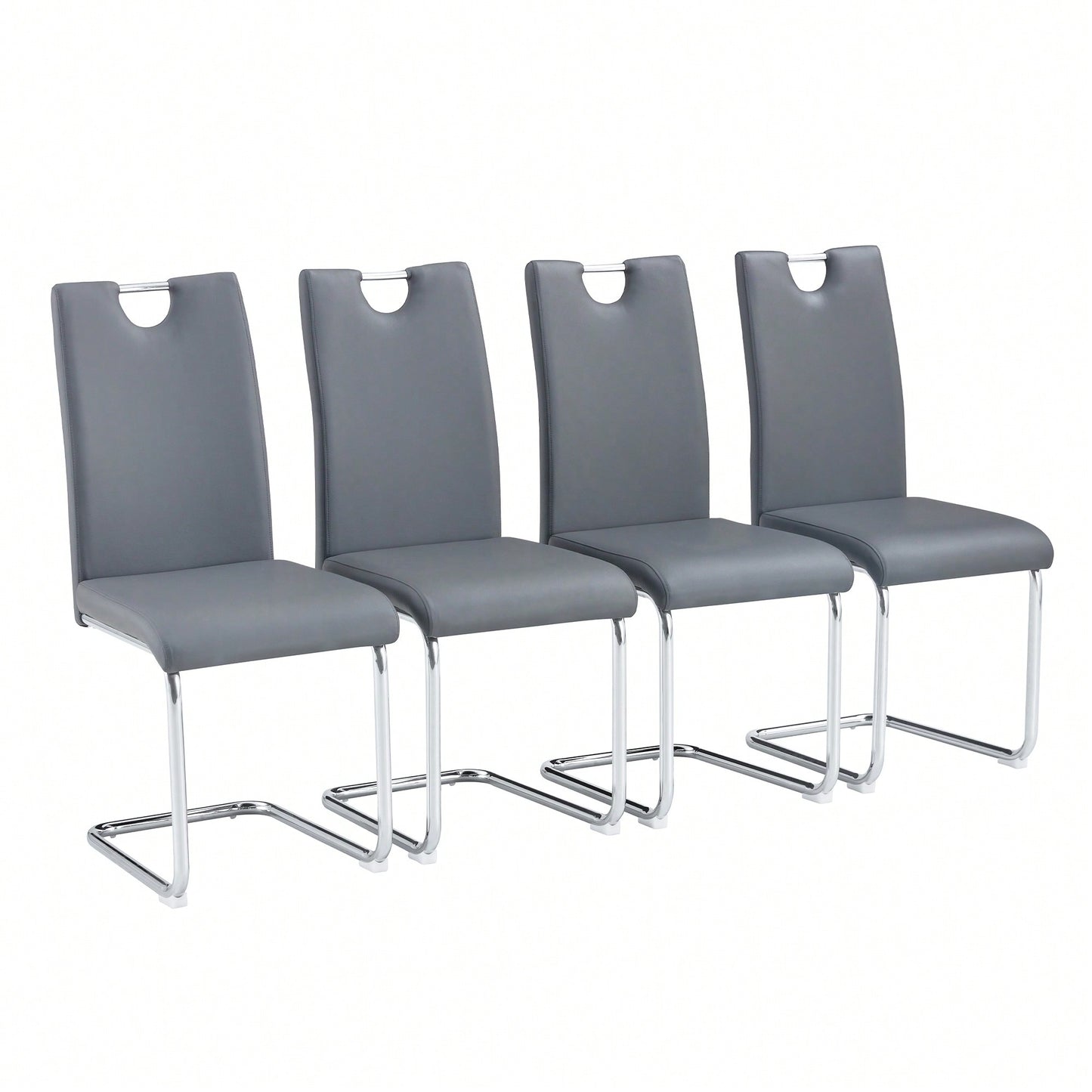 Set Of 4 Modern Faux Leather Dining Chairs With Metal Legs For Kitchen And Dining Room Grey