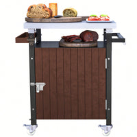 Stainless Steel Outdoor Grill Cart With Wheels, Storage, Hooks, And Spice Rack - Waterproof BBQ Serving Tabl, Rolling Patio Kitchen Island