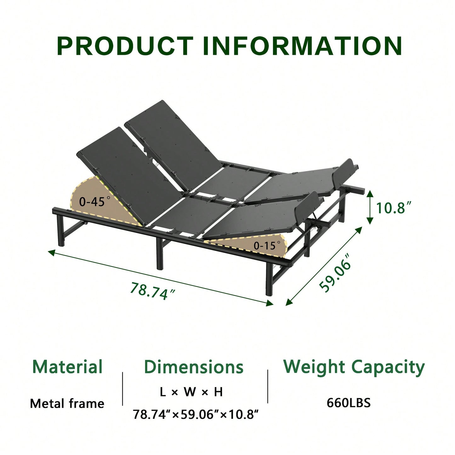 Queen Size Adjustable Bed Frame With 4 Motors, Independent Head And Foot Incline, Zero Gravity And TV Presets, 600 Lbs Capacity