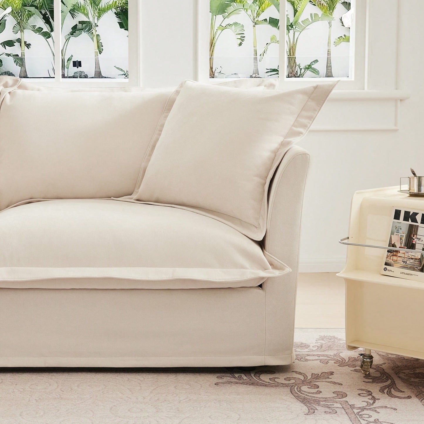 Cream Right Sectional Sofa With One Pillow