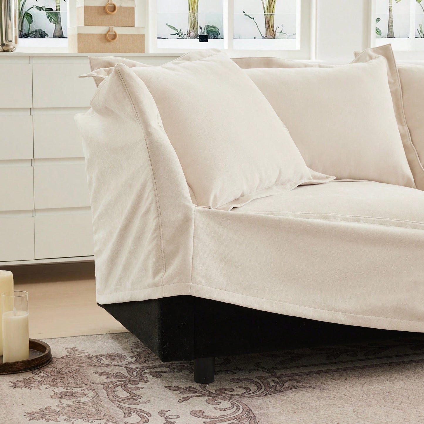 Cream Right Sectional Sofa With One Pillow