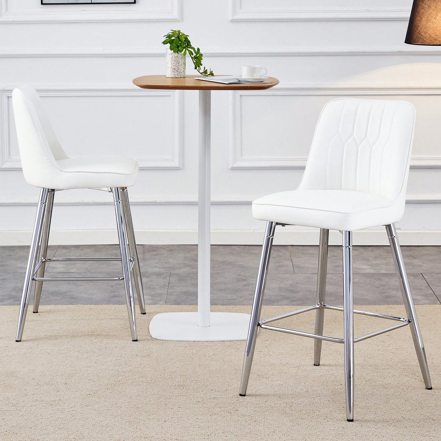 Contemporary Black PU Bar Stool Set With Silver Metal Legs And Cross Reinforcement