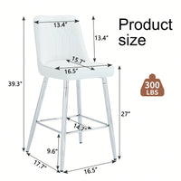 Contemporary Black PU Bar Stool Set With Silver Metal Legs And Cross Reinforcement