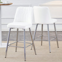 Contemporary Black PU Bar Stool Set With Silver Metal Legs And Cross Reinforcement