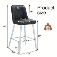 Contemporary Black PU Bar Stool Set With Silver Metal Legs And Cross Reinforcement