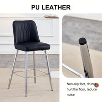 Contemporary Black PU Bar Stool Set With Silver Metal Legs And Cross Reinforcement