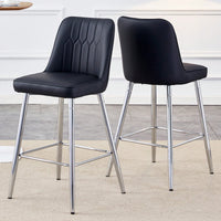 Contemporary Black PU Bar Stool Set With Silver Metal Legs And Cross Reinforcement