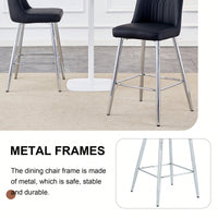 Contemporary Black PU Bar Stool Set With Silver Metal Legs And Cross Reinforcement