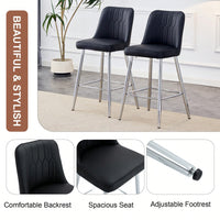 Contemporary Black PU Bar Stool Set With Silver Metal Legs And Cross Reinforcement