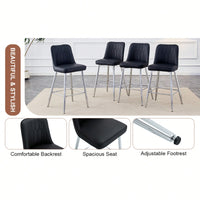 Contemporary Black PU Bar Stool Set With Silver Metal Legs And Cross Reinforcement