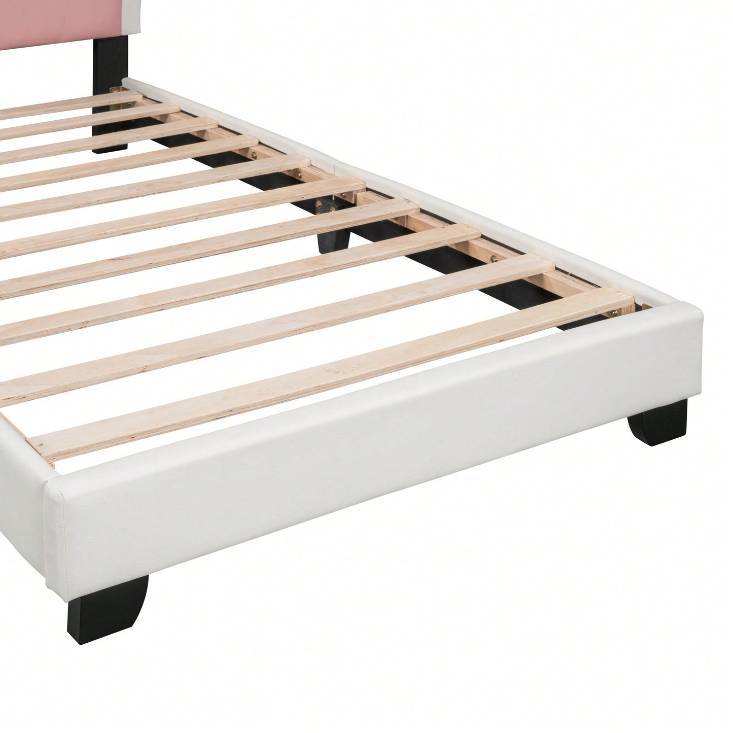 Twin Size Upholstered Princess Bed With Crown Headboard In White And Pink, Elegant Platform Bed With Headboard And Footboard