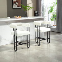 Modern Upholstered Bar Stools Set Of 2 With Backrest For Kitchen Island And Pub - Black Metal Frame And Beige Chenille