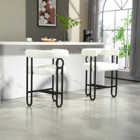 Modern Upholstered Bar Stools Set Of 2 With Backrest For Kitchen Island And Pub - Black Metal Frame And Beige Chenille